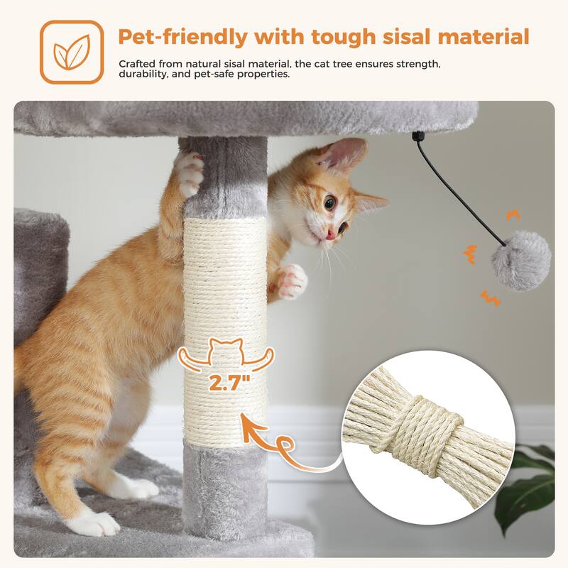 Large cat tree with apartment, hammock and toy ball