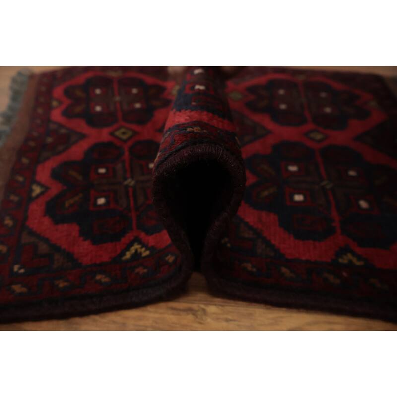 Hand Knotted Oriental 100% Wool Carpet Traditional Geometric Red Balouch Area Rug - 2' 1'' X 1' 6''