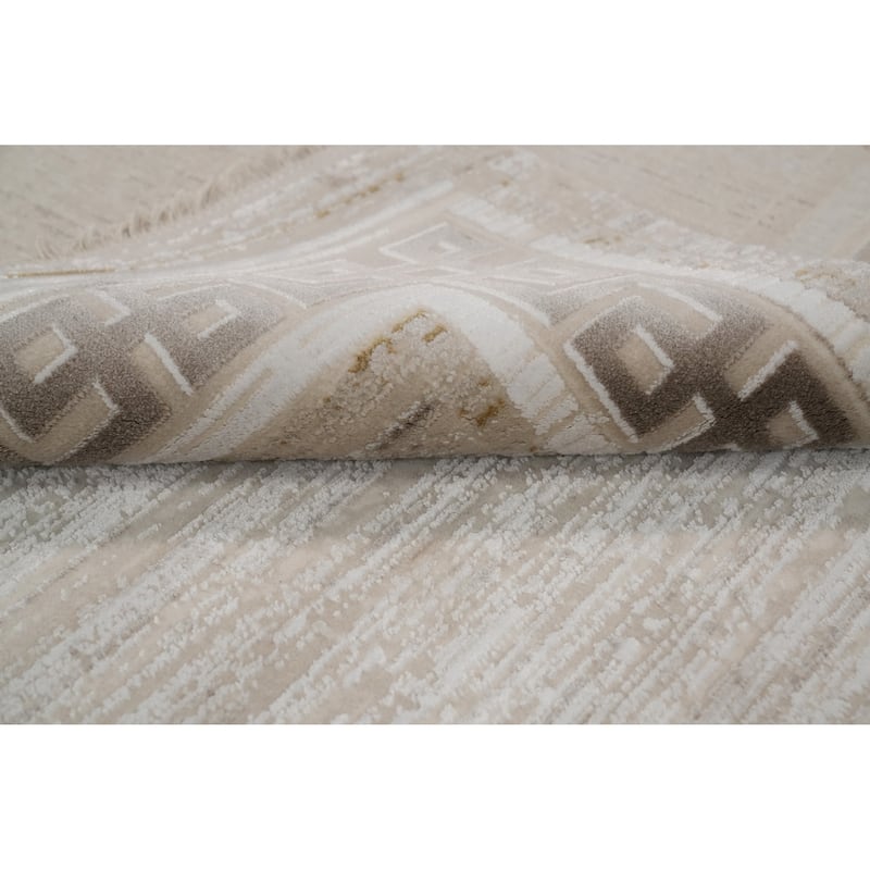 Machine Made Oriental Polyester Carpet Geometric Beige & Ivories Distressed Area Rug - 7' 5'' X 5' 2''