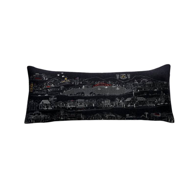 HomeRoots 14" X 35" Dark Gray And White Los Gatos Nighttime Skyline Lumbar Decorative Pillow