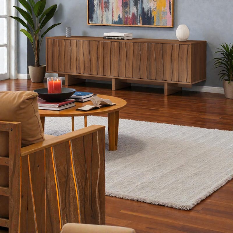 Retro Wood Grain TV Stand with Wavy Doors, Rustic Media Console for TVs up to 75", Storage Cabinet