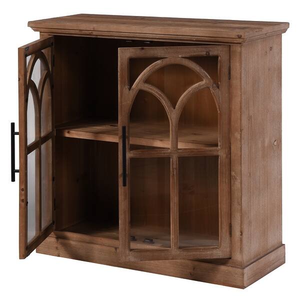 Shop Stylecraft Brantley Two Door Wood And Tempered Glass Cabinet With Arch Design Wood Fronts And Smooth Top And Sides Overstock 27649332