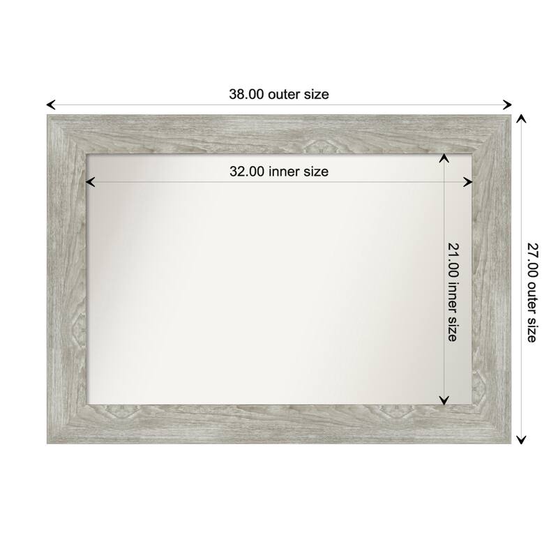 Dove Greywash Framed Non-Beveled Custom Wall Mirror, Bathroom Vanity Mirror - Outer Size: 38 x 27