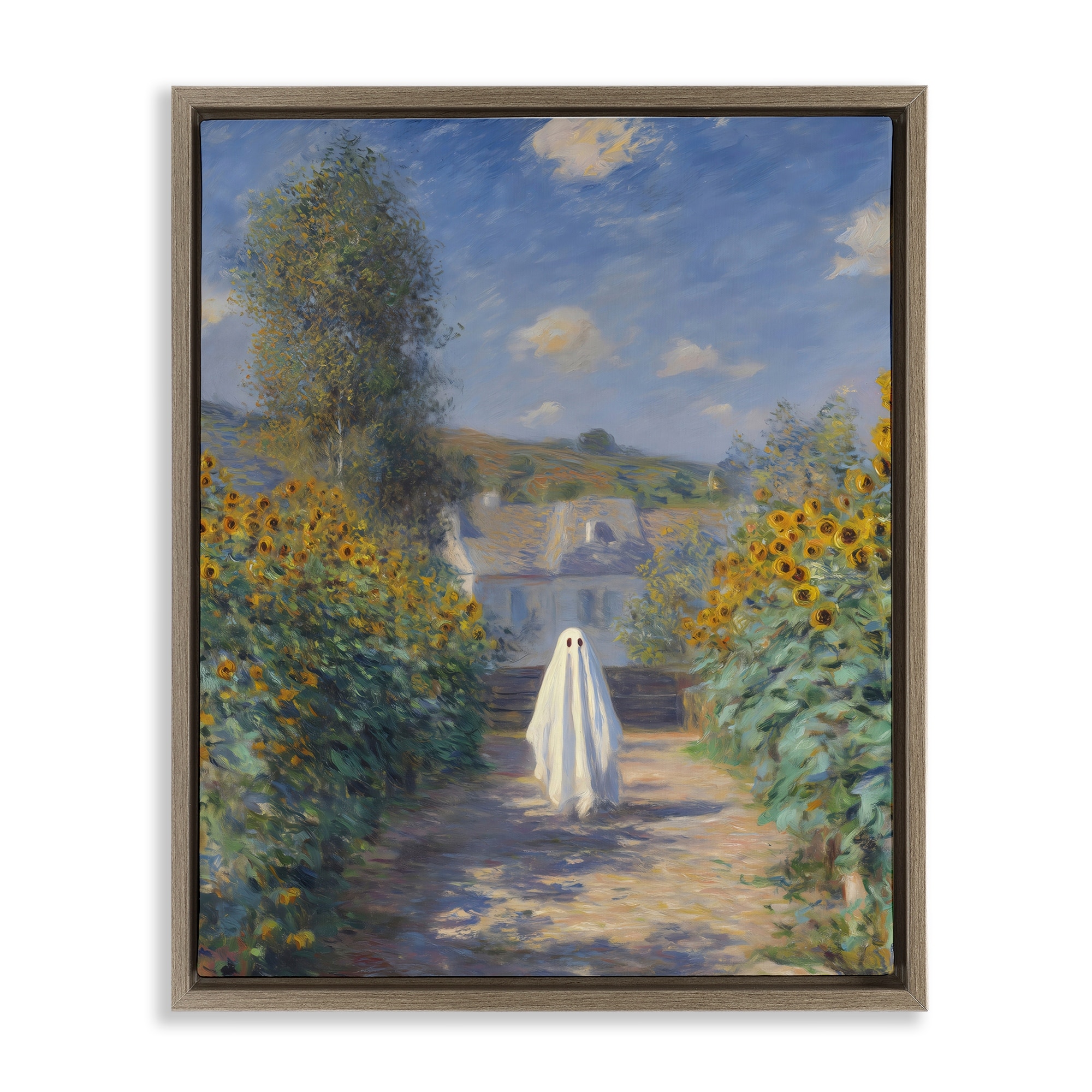 Stupell Monet Style Sunflower Ghost Framed Floater Canvas Wall Art Design By Arlington Prints