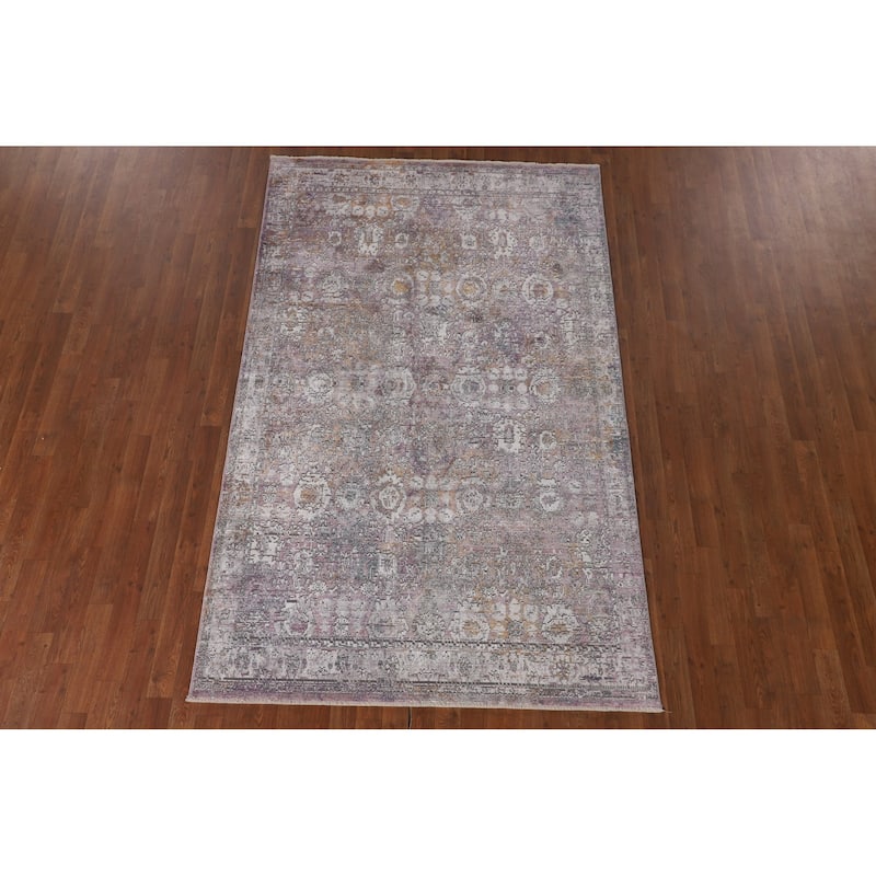Purple Art & Craft Turkish Area Rug Machine Made Floral Carpet - 5'0" x 8'0"