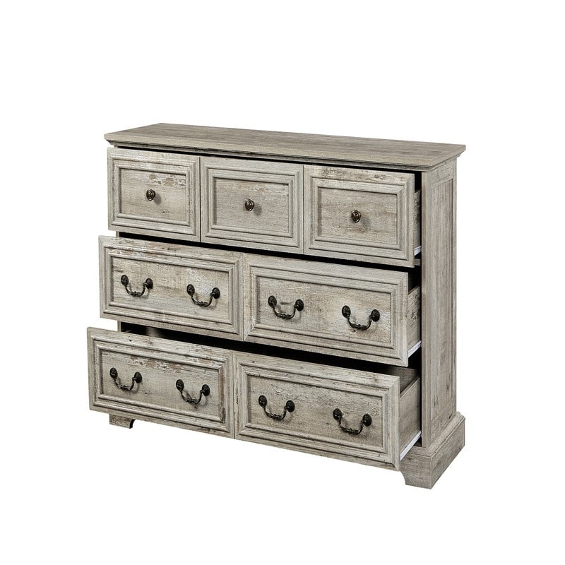 Farmhouse 7 Drawers Dresser for Bedroom, Rustic Chest of Drawers with Natural Texture