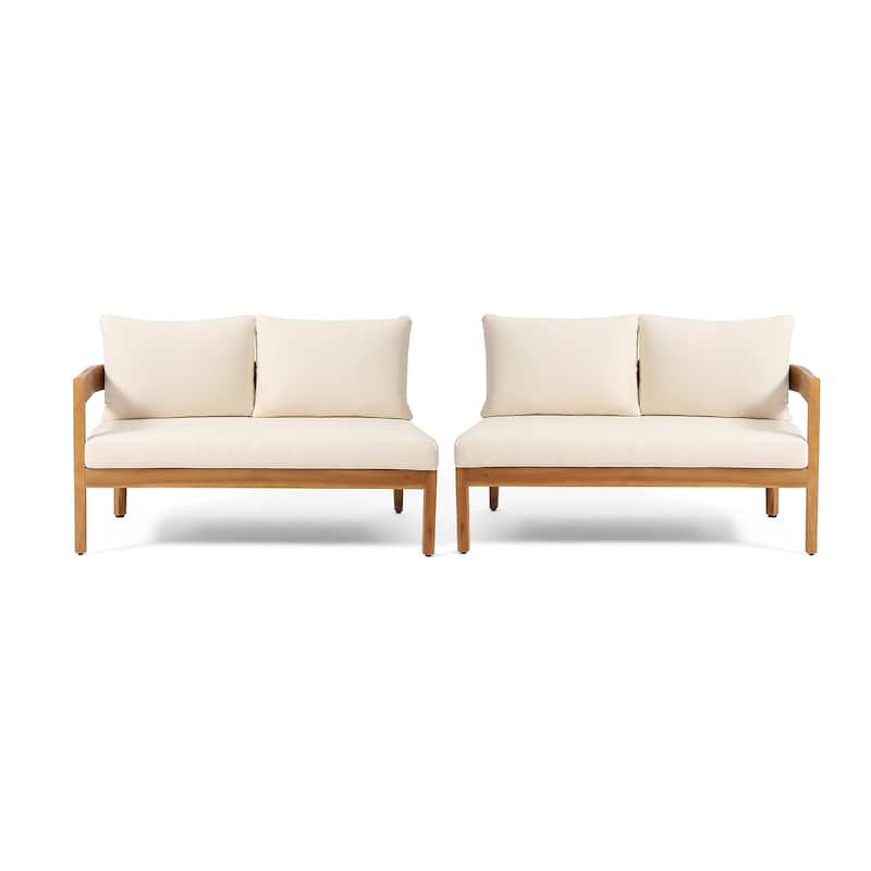 Christopher Knight Home - Montrose Patio Acacia Wood Left and Right Arm Tuxedo Sofas (Set of 2)