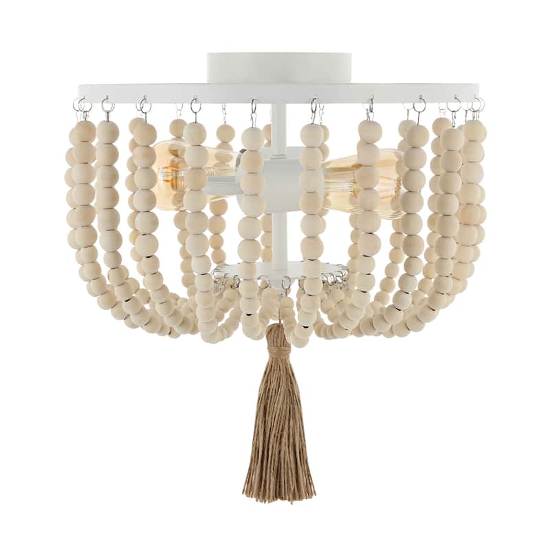 GetLedel 2-light Wood Beaded Flush Mount - White