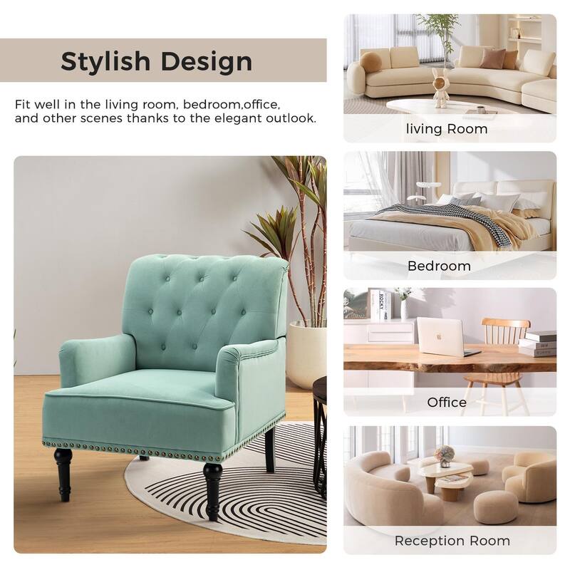 Geltrude Transitional Upholstered Club Chair with Tufted Back Set of 2 by HULALA HOME