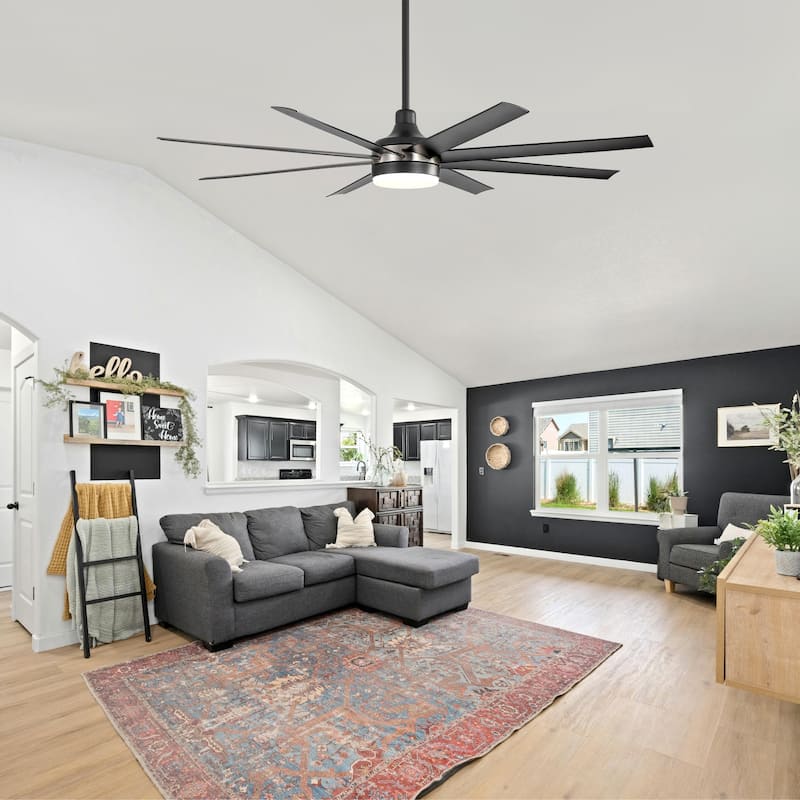 65 Inch Black Large Ceiling Fan with Light Remote(8-Blade)