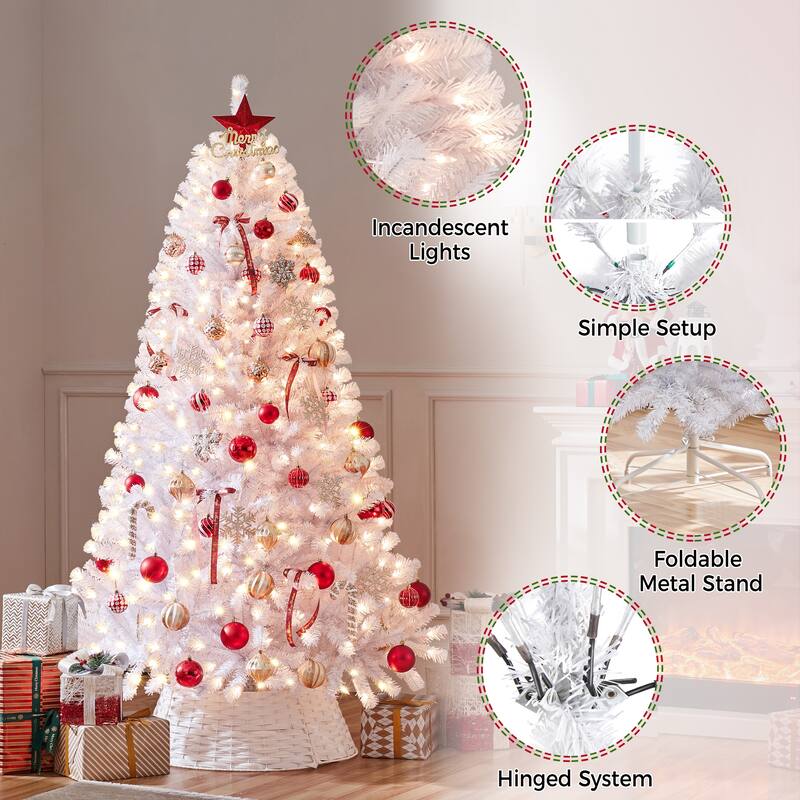 Yaheetech 4.5ft/6ft/7.5ft Pre-Lit Fir Artificial Christmas Tree with 150 Incandescent Warm Lights & 324 Tips
