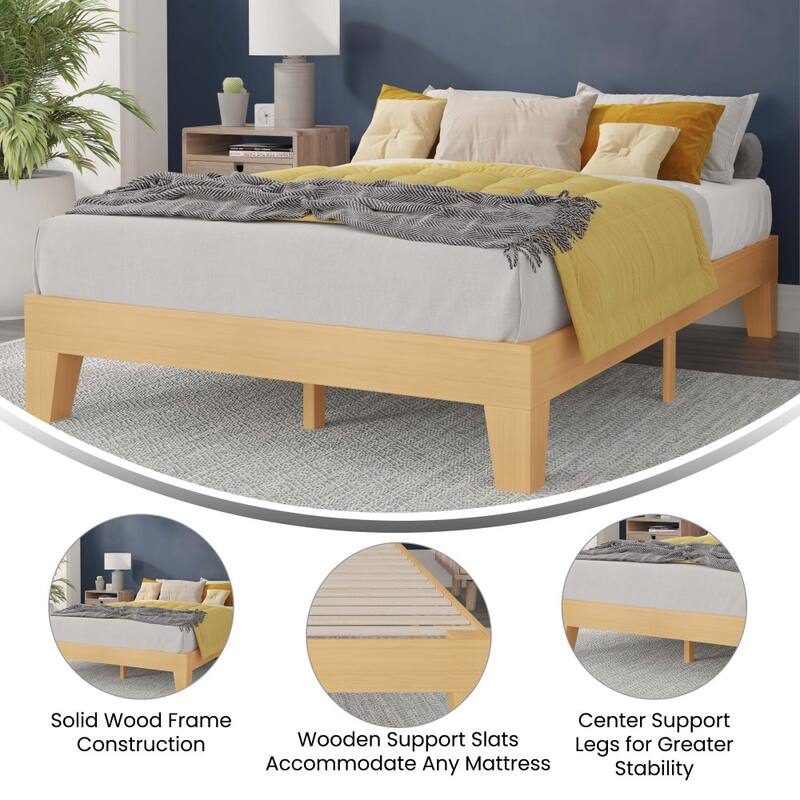 Wood Platform Bed with 14 Wooden Support Slats