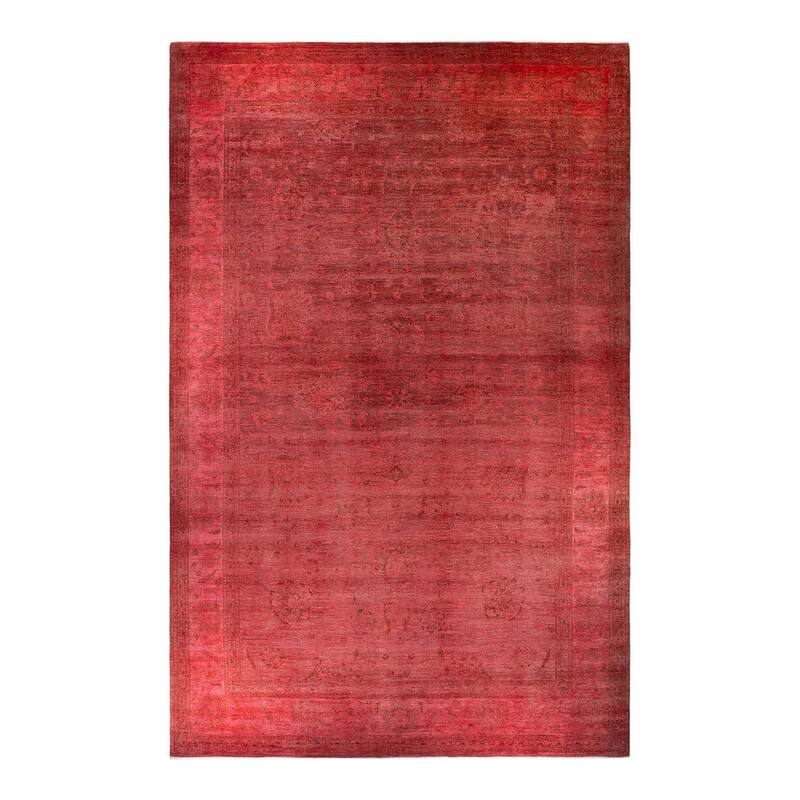 Overton Hand Knotted Wool Vintage Inspired Modern Contemporary Overdyed Pink Area Rug - 12' 0" x 18' 6"
