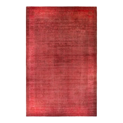 Overton Hand Knotted Wool Vintage Inspired Modern Contemporary Overdyed Pink Area Rug - 12' 0" x 18' 6"