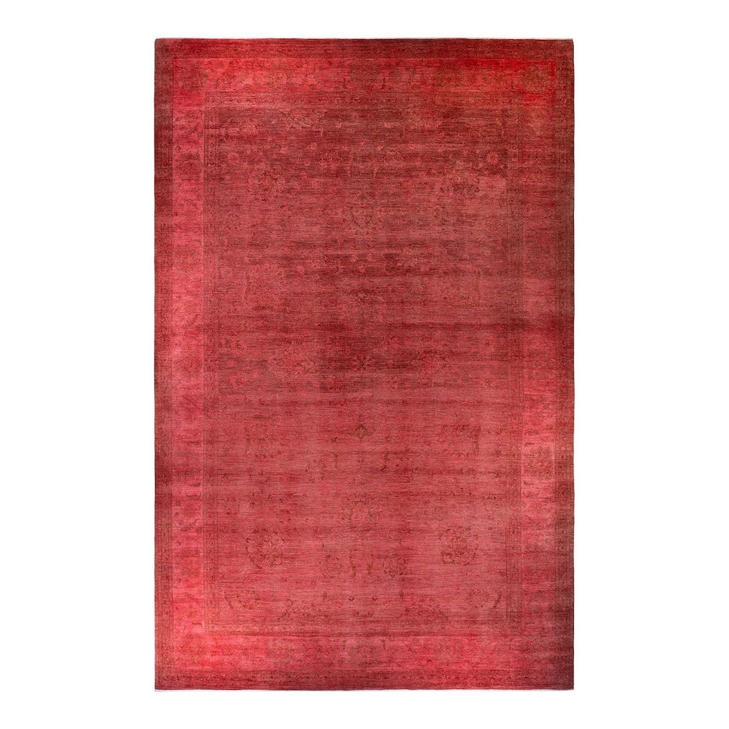 Overton Hand Knotted Wool Vintage Inspired Modern Contemporary Overdyed Pink Area Rug - 12' 0" x 18' 6"