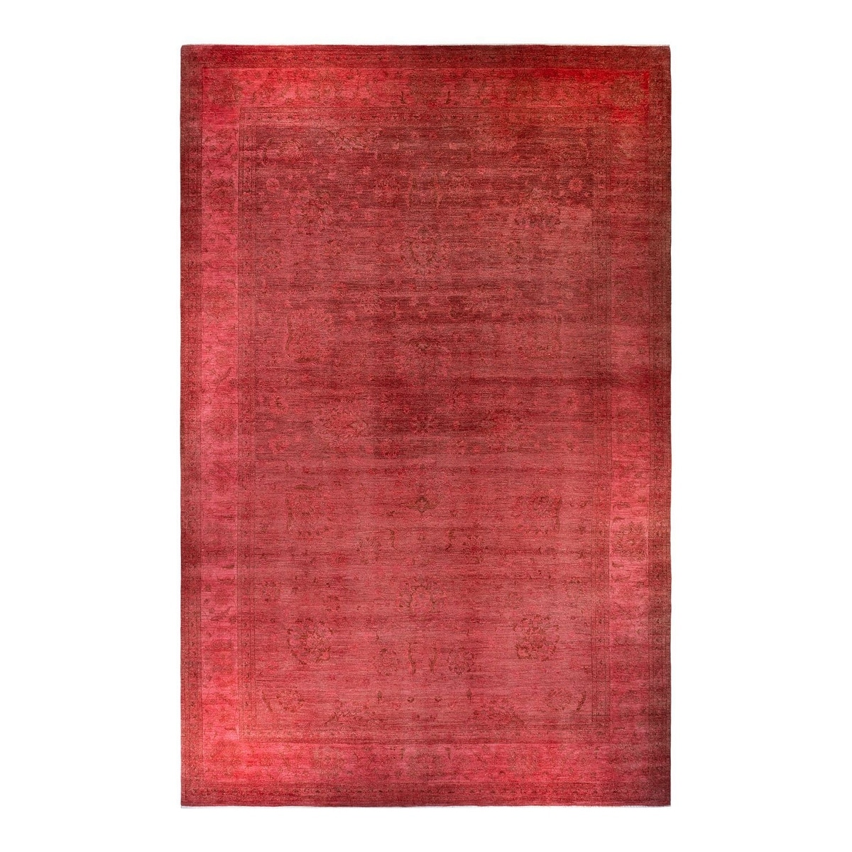 Overton Hand Knotted Wool Vintage Inspired Modern Contemporary Overdyed Pink Area Rug - 12' 0" x 18' 6"