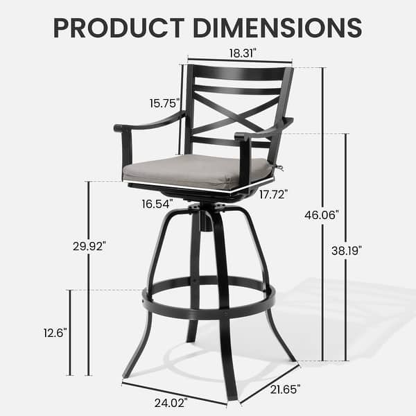 dimension image slide 10 of 15, Outdoor Cast Aluminum Sunbrella Swivel Bar Stools Patio Bar Height Barstools with Back