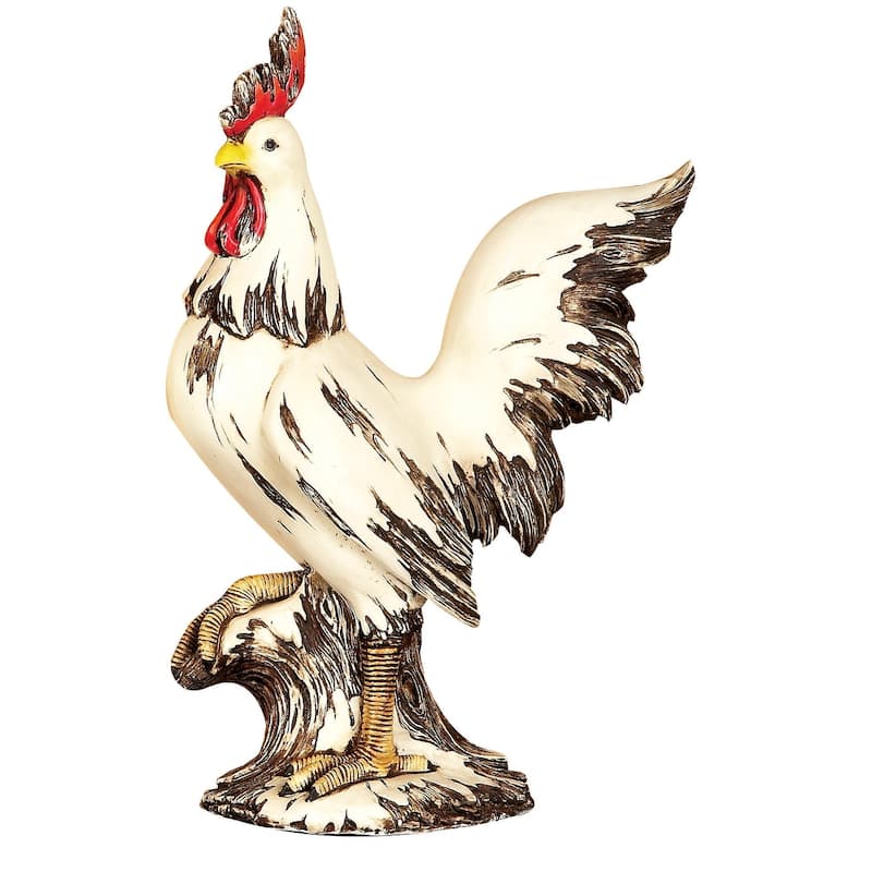 Polystone Rooster Indoor Outdoor Decorative Garden Sculpture - White - Roche River Decor - White