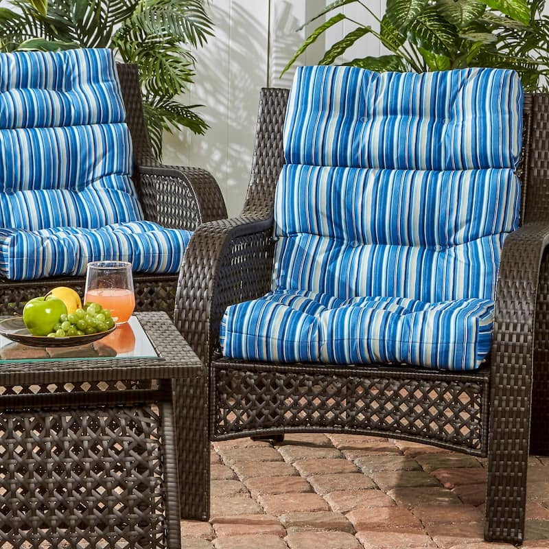 Coastal Stripe 22-in x 44-in Outdoor High Back Chair Cushion (Set of 2) (Cushions Only)