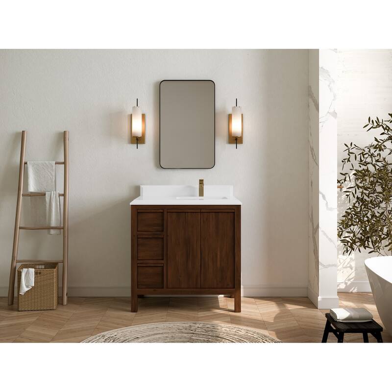 Willow Collections 36 in. W x 22 in. D Elizabeth Solid Teak Right Offset Sink Bathroom Vanity with Countertop
