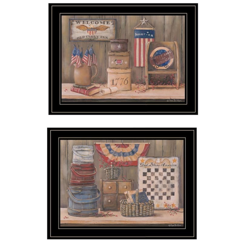 TrendyDecor4U Traditional "Sweet Land of Liberty Collection" Framed Print Wall Art by Pam Britton - Brown