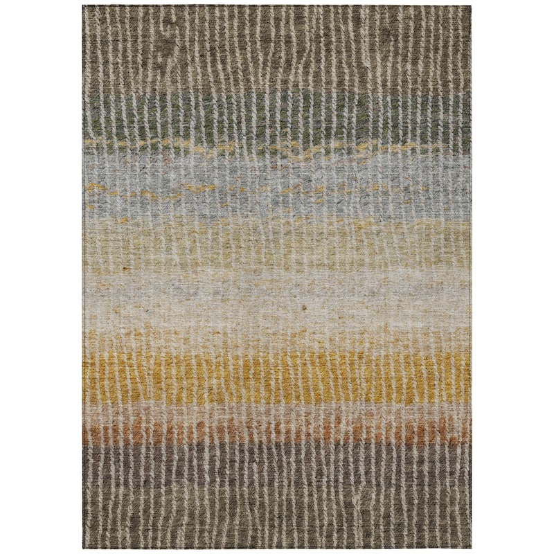 Machine Washable Indoor/ Outdoor Contemporary Stripes Chantille Rug