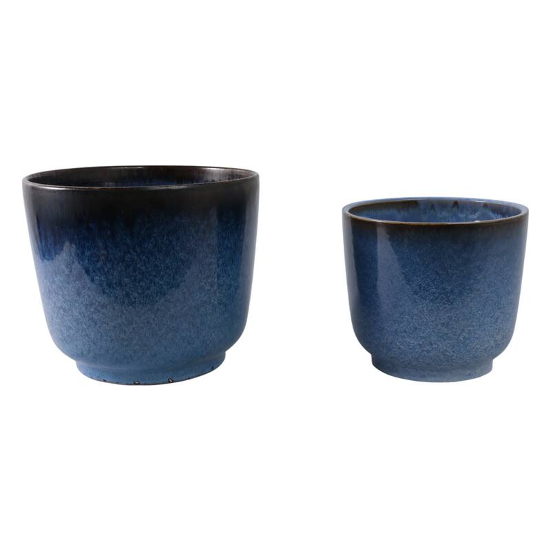 Stoneware Planters Drainage Holes and Glossy Glazed Finish (Set of 2)