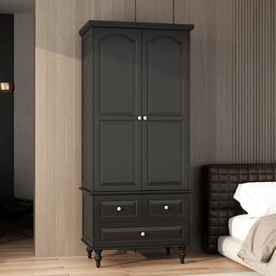 Timechee Two Door Armoires Wardrobes Three Drawers and Hanging Rod