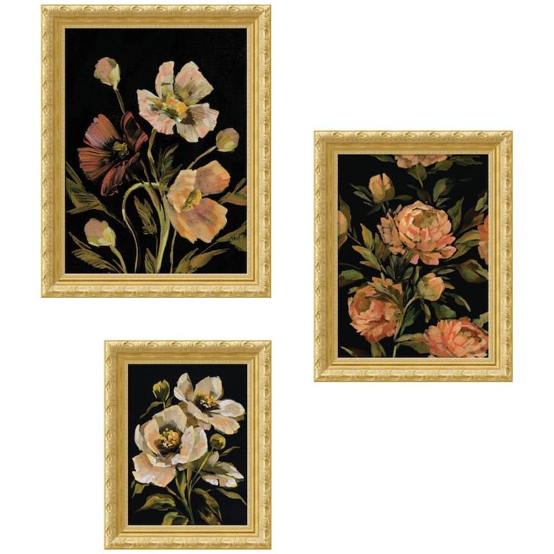 Kate and Laurel Moody Pink Hued Floral 3 Piece Framed Wall Art Print Set by Annie Quigley - 3 Piece Set 22x28/19x24/16x20