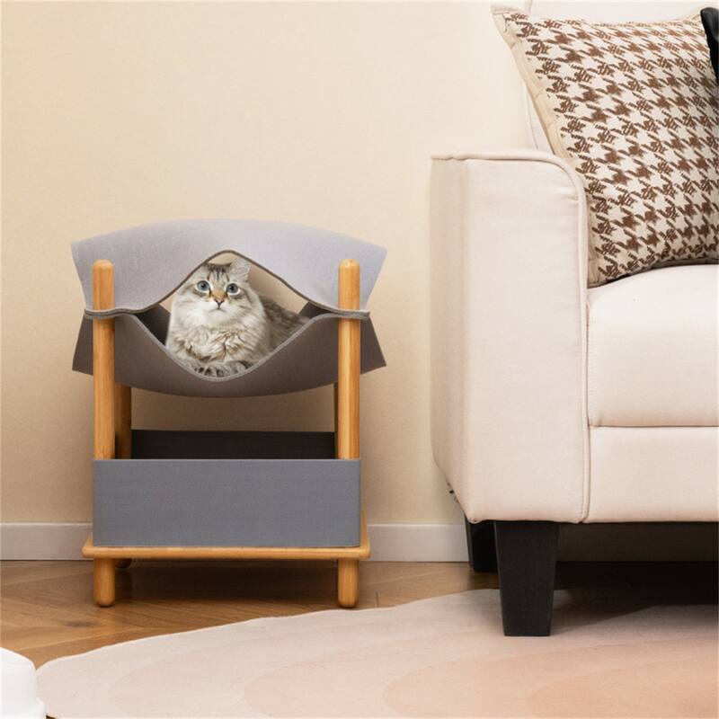2-Tier Felt Cat Condo With Hammock And Storage Shelf - 18" x 18" x 21"