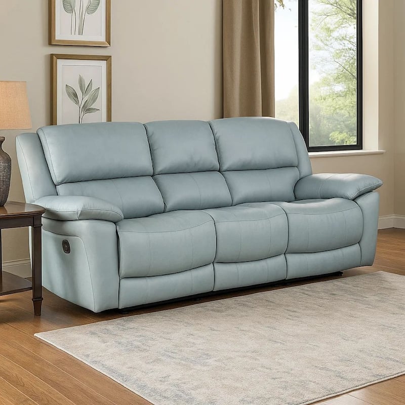 Larus Sofa, Manual Reclining Mechanism, Blue Faux Leather, 82 Inch
