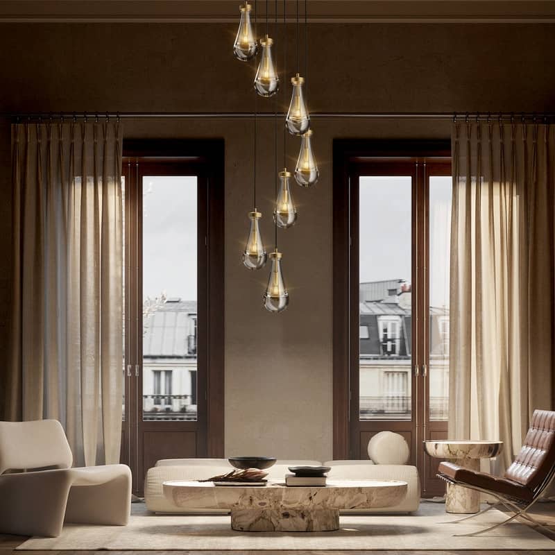 KAYLA Farmhouse Chandelier for Staircase, Foyer, Glass Pendant Light Fixture for Kitchen Island (Bulb Included)