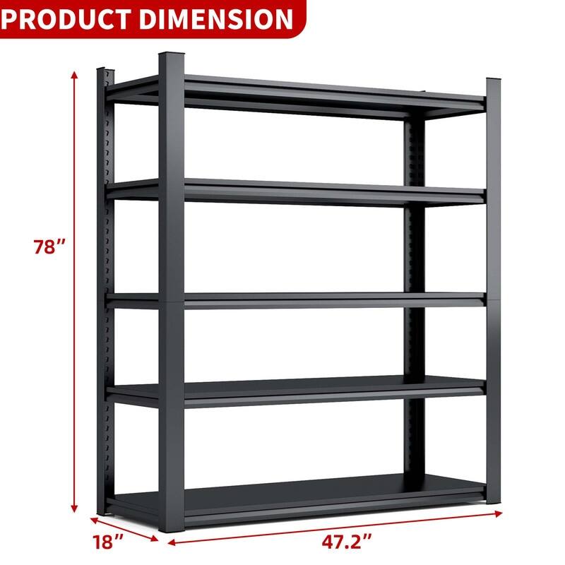 5-Tier Adjustable Heavy Duty Metal Storage Shelves, Black, 72/78"H