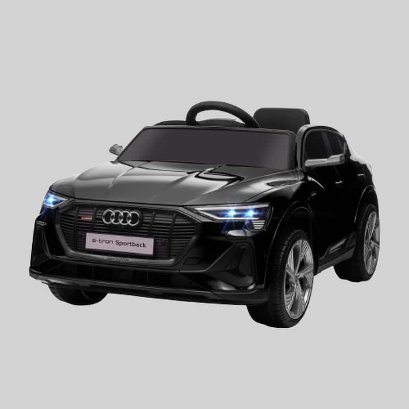 12V Audi E-tron Kids Ride On Car with Remote, Suspension, LED Lights, Music, MP3, and Auxiliary Wheels - Black