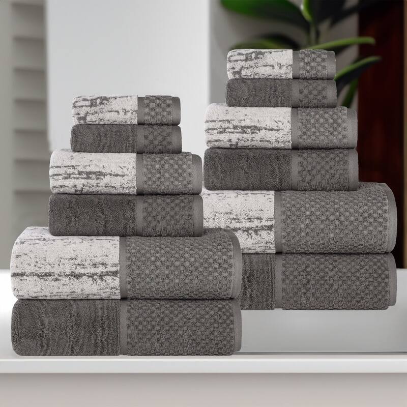 Superior Lodie Cotton Jacquard Solid and Two-Toned 12 Piece Towel Set