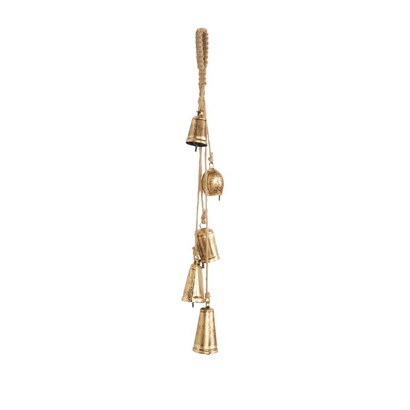 Metal Cascading Cluster Indoor Outdoor Decorative Cow Bells with Jute Hanging Rope - Gold or Black - Roche River Decor