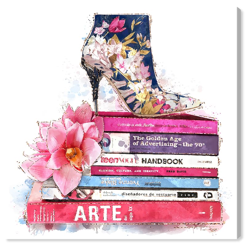 Wynwood Studio Canvas Fashion and Glam The Ultimate Floral Boot Pink and Dark Pink Glam Wall Art Canvas Print
