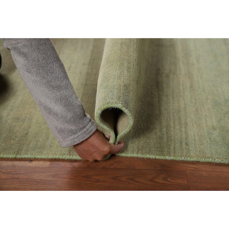 Light Green Striped Gabbeh Oriental Foyer Rug Handmade Wool Carpet - 2'8"x 4'1"