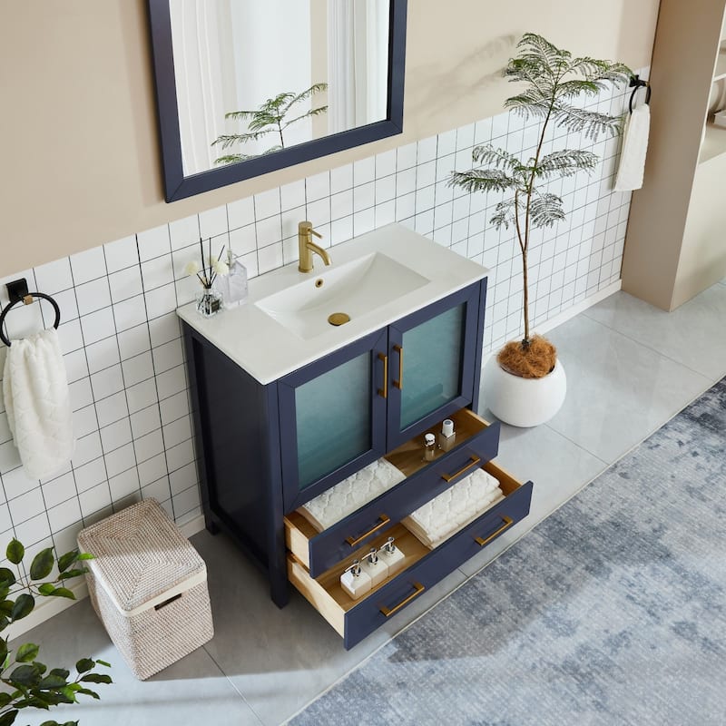 Vanity Art 36-Inch Single Sink Bathroom Vanity Set Dove-Tailed Drawers, 1 Cabinets, 1 Shelf, Soft-Closing Doors with Free Mirror