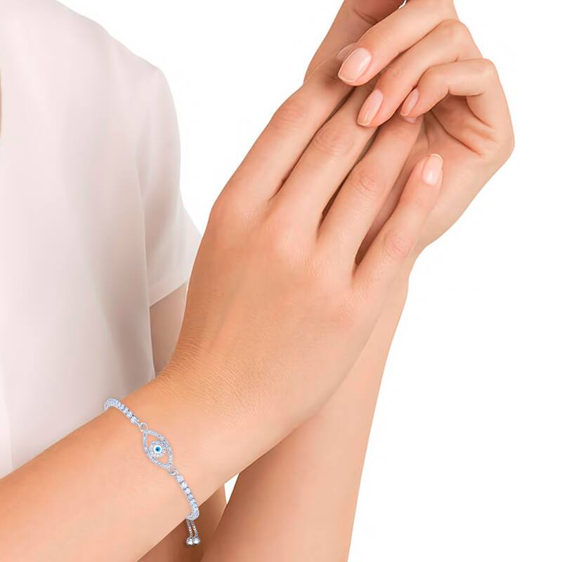 Victoria Townsend Silver Plated Cubic Zirconia Evil Eye Adjustable Bracelet