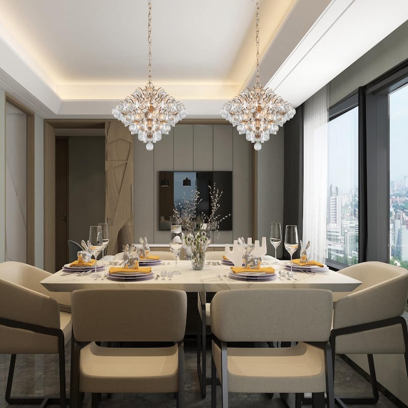 Modern Glam Tiered Crystal Globe Empire LED Farmhouse Chandelier Kitchen Island Pendant Lights for Foyer - D15" xH14.5"