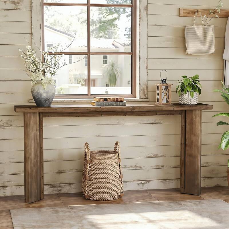 70.9-Inch Solid Wood Console Table, Rustic Sofa Table Behind The Couch - 70.9" L x 11.81" W x 33.46" H