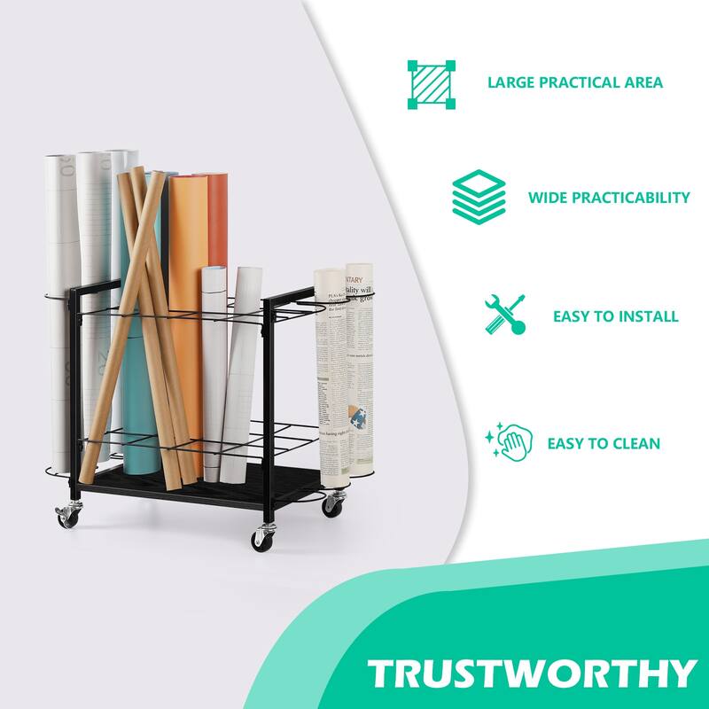Storage Rack Cart,12 Slots Blueprint Holder with Wheels to Storage Poster