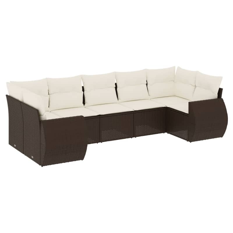 vidaXL Patio Sofa Set with Cushions Outdoor Furniture 7 Piece Poly Rattan - 24.4 x 28.0 x 27.2
