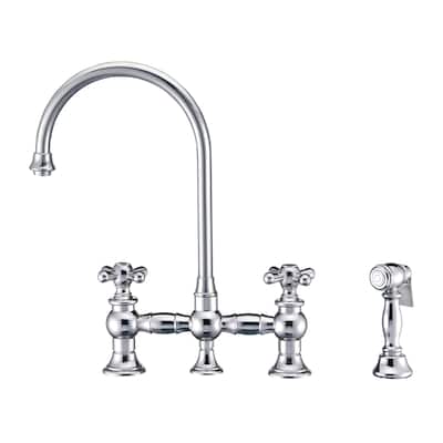 Vintage III Plus Bridge Faucet with Gooseneck Swivel Spout, Cross Handles and Solid Metal Side Spray