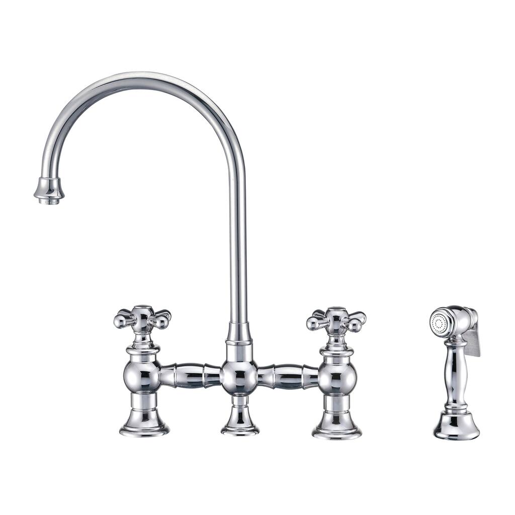 Vintage III Plus Bridge Faucet with Gooseneck Swivel Spout, Cross Handles and Solid Metal Side Spray