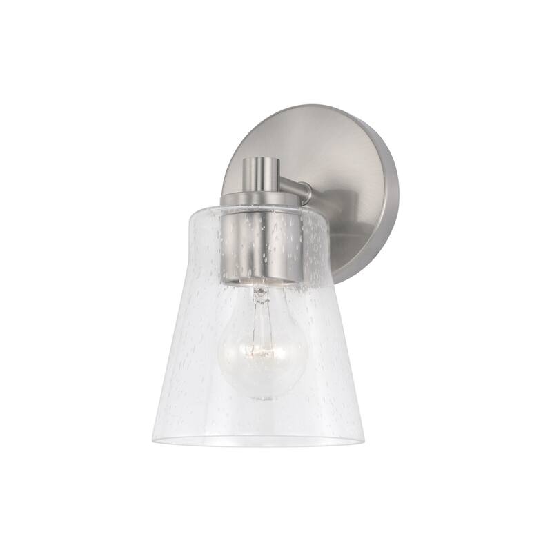 Baker 1-light Wall Sconce w/ Clear Seeded Glass - Brushed Nickel