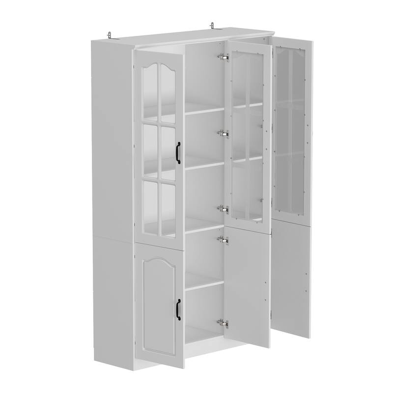 Kitchen Cabinet Clear Visibility Tempered Glass Showcase Combo Cabinet