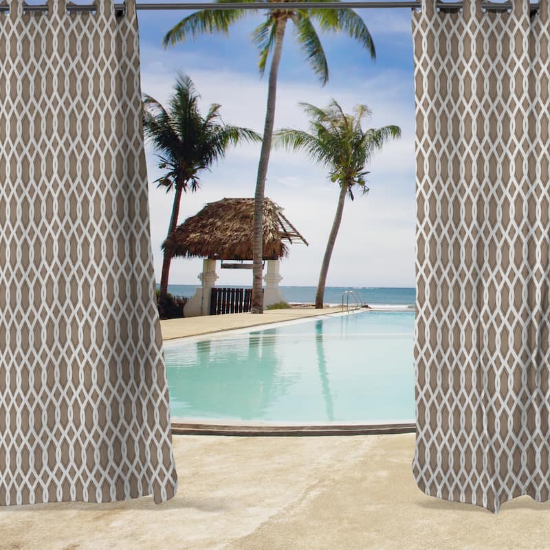 54" x 84" Solid Grommet Semi-Sheer Outdoor Curtain Panel - 54X84 - Khaki/White