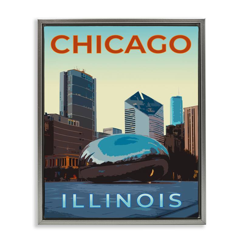 Stupell Chicago Bean Landmark Framed Floater Canvas Wall Art Design By Victoria Barnes - 17 x 21 - Grey